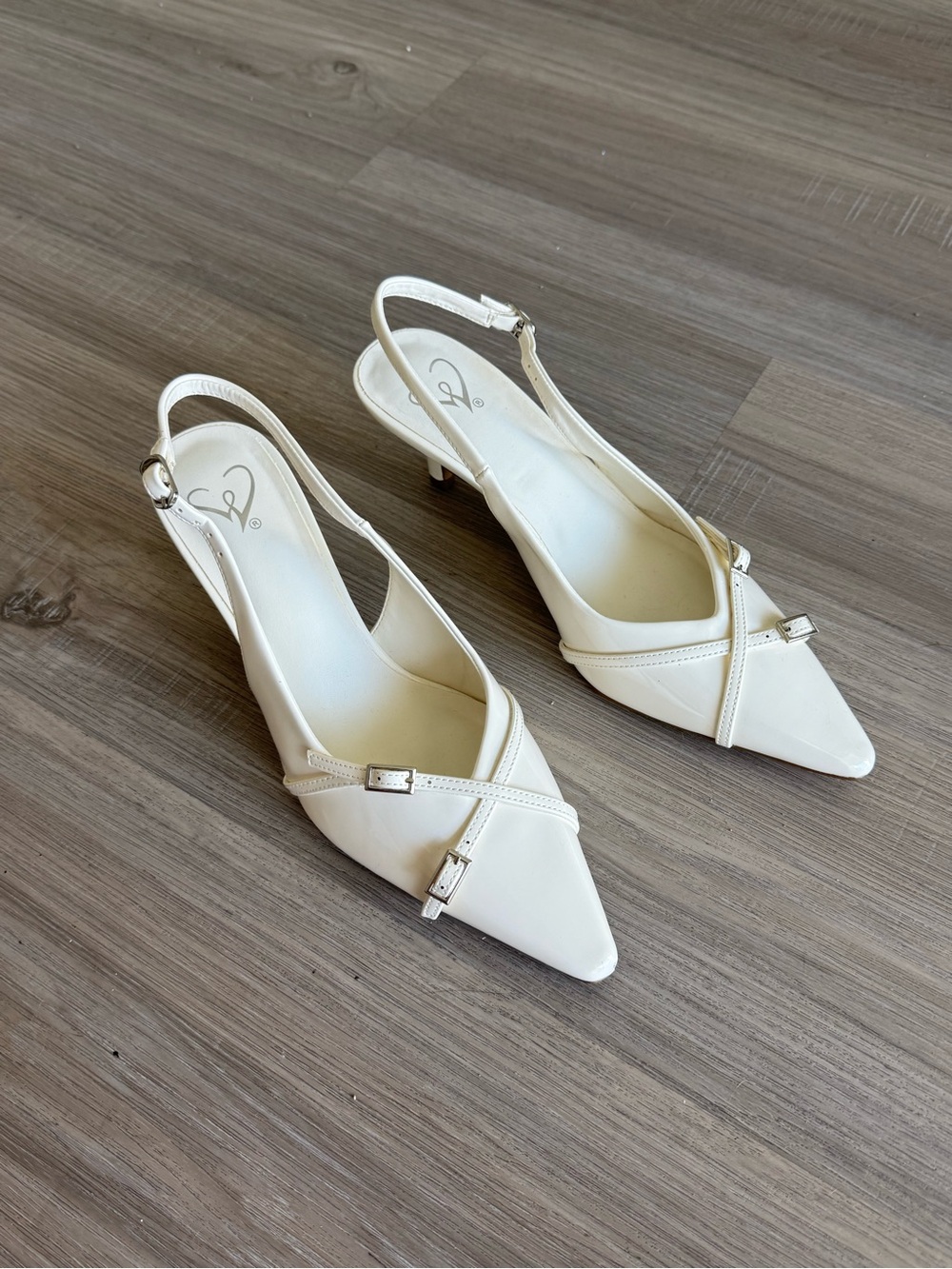 White Slingback Kitten Heels – Size 9